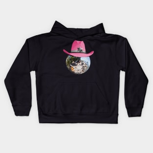 Disco Ball Wearing Pink Cowboy Hat Club Retro Kids Hoodie